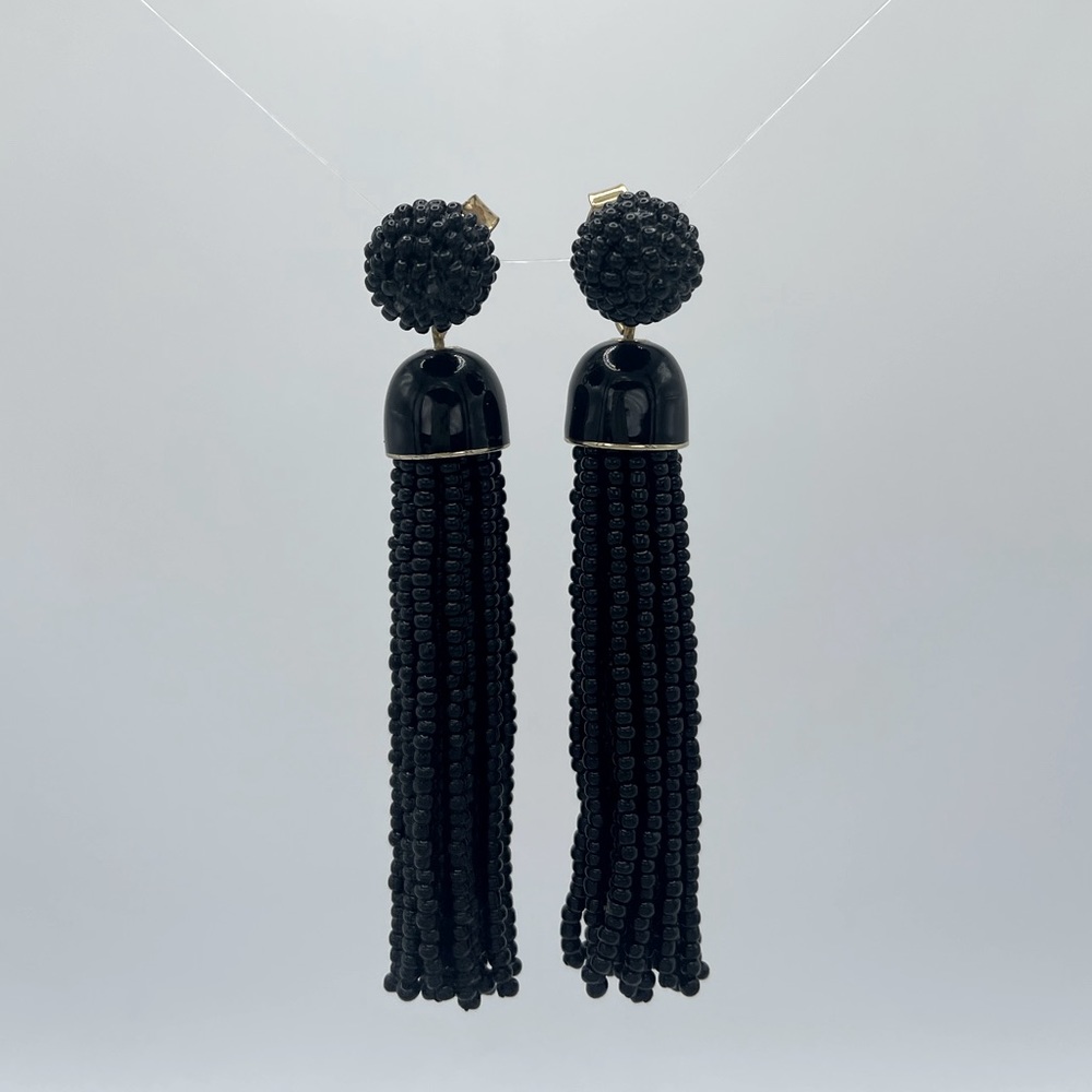 JCrew Black Beaded Tassel Earrings